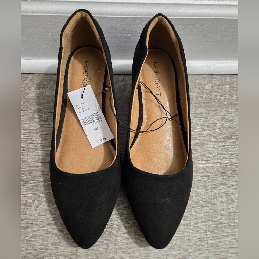 Lane Bryant Dream Cloud Block Heel Pumps Black Suede Pointed Toe Women’s Size 8W